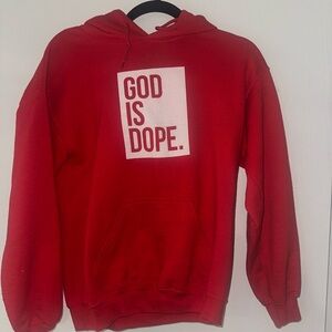 Red Oversized Long Sleeve Hoodie with Bold Graphic